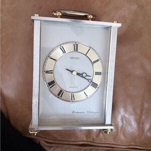 Seiko Silver and Gold Accent Mantel Clock with Roman Dial
